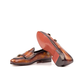 Ambrogio Bespoke Custom Men's Shoes Fire Patina Leather Monk-Straps Loafers (AMB1969)-AmbrogioShoes