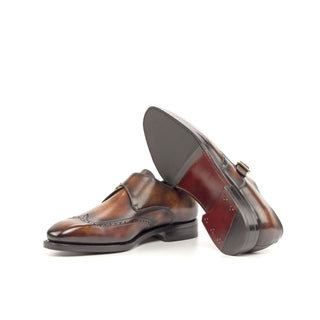 Ambrogio Bespoke Custom Men's Shoes Fire Patina Leather Monk-Straps Loafers (AMB1956)-AmbrogioShoes