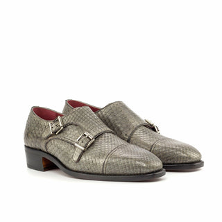 Ambrogio Bespoke Custom Men's Shoes Gray & Black Exotic Python Monk-Straps Loafers (AMB2204)-AmbrogioShoes