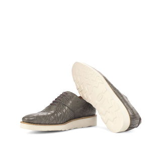 Ambrogio 4641 Bespoke Custom Men's Custom Made Shoes Gray & Burgundy Exotic Alligator Oxfords (AMB1859)-AmbrogioShoes