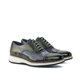 Ambrogio Bespoke Custom Men's Shoes Gray & Khaki Patina Leather Oxfords (AMB1941)-AmbrogioShoes