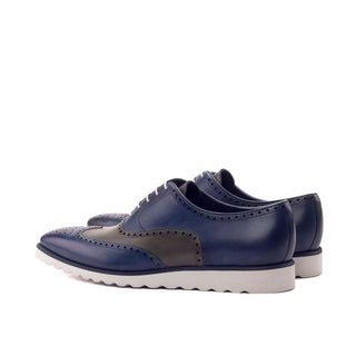 Ambrogio Bespoke Custom Men's Shoes Gray & Navy Calf-Skin Leather Full Brogue Oxfords (AMB2116)-AmbrogioShoes