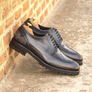 Ambrogio Bespoke Custom Men's Shoes Gray Patina Leather Derby Split-Toe Oxfords (AMB2208)-AmbrogioShoes