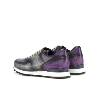 Ambrogio Bespoke Custom Men's Shoes Gray & Purple Patina Leather Jogger Sneakers (AMB2187)-AmbrogioShoes