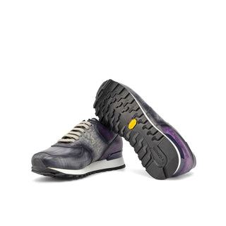 Ambrogio Bespoke Custom Men's Shoes Gray & Purple Patina Leather Jogger Sneakers (AMB2187)-AmbrogioShoes