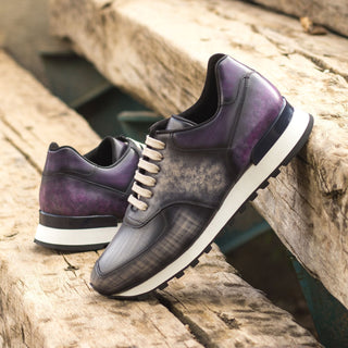 Ambrogio Bespoke Custom Men's Shoes Gray & Purple Patina Leather Jogger Sneakers (AMB2187)-AmbrogioShoes