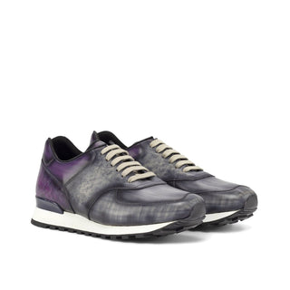 Ambrogio Bespoke Custom Men's Shoes Gray & Purple Patina Leather Jogger Sneakers (AMB2187)-AmbrogioShoes