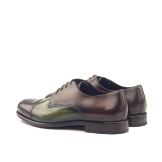 Ambrogio Bespoke Custom Men's Shoes Khaki & Brown Patina Leather Derby Oxfords (AMB1980)-AmbrogioShoes