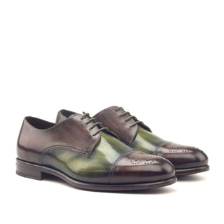 Ambrogio Bespoke Custom Men's Shoes Khaki & Brown Patina Leather Derby Oxfords (AMB1980)-AmbrogioShoes