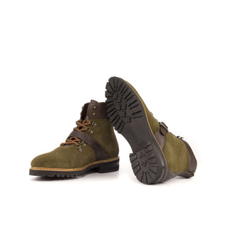 Ambrogio Bespoke Custom Men's Shoes Khaki & Dark Brown Suede / Pebble Grain / Calf-Skin Leather Hiking Boots (AMB2206)-AmbrogioShoes