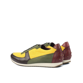 Ambrogio Bespoke Custom Men's Shoes Mustard, Brown, Green & Red Suede / Calf-Skin Leather Casual Sneakers (AMB2001)-AmbrogioShoes