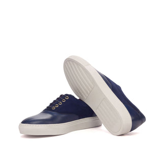 Ambrogio Bespoke Custom Men's Shoes Navy Fabric / Suede / Calf-Skin Leather Top Sider Sneakers (AMB2141)-AmbrogioShoes