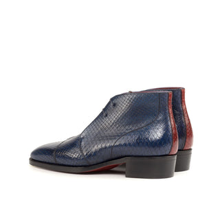 Ambrogio 4652 Bespoke Custom Men's Shoes Navy & Red Exotic Snake-Skin Chukka Boots (AMB1874)-AmbrogioShoes