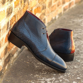 Ambrogio 4652 Bespoke Custom Men's Shoes Navy & Red Exotic Snake-Skin Chukka Boots (AMB1874)-AmbrogioShoes