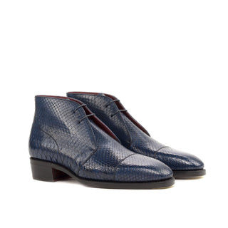 Ambrogio 4652 Bespoke Custom Men's Shoes Navy & Red Exotic Snake-Skin Chukka Boots (AMB1874)-AmbrogioShoes