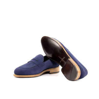 Ambrogio Bespoke Custom Men's Shoes Navy Suede / Calf-Skin Leather Flex Loafers (AMB1960)-AmbrogioShoes