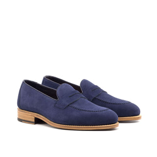 Ambrogio Bespoke Custom Men's Shoes Navy Suede / Calf-Skin Leather Flex Loafers (AMB1960)-AmbrogioShoes