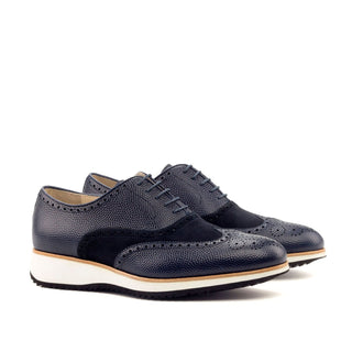 Ambrogio 2689 Bespoke Custom Men's Shoes Navy Suede / Full Grain Calf-Skin Leather Wingtip Oxfords (AMB1891)-AmbrogioShoes