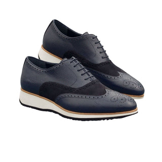 Ambrogio Bespoke Custom Men's Shoes Navy Suede / Full Grain Leather Brogue Oxfords (AMB2127)-AmbrogioShoes