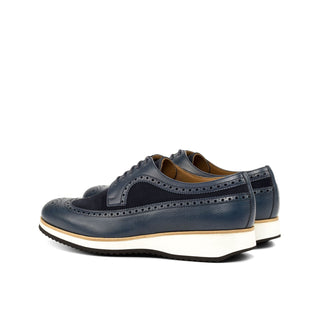 Ambrogio Bespoke Custom Men's Shoes Navy Suede / Pebble Grain Leather Wingtip Oxfords (AMB1911)-AmbrogioShoes