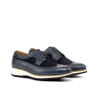 Ambrogio Bespoke Custom Men's Shoes Navy Suede / Pebble Grain Leather Wingtip Oxfords (AMB1911)-AmbrogioShoes