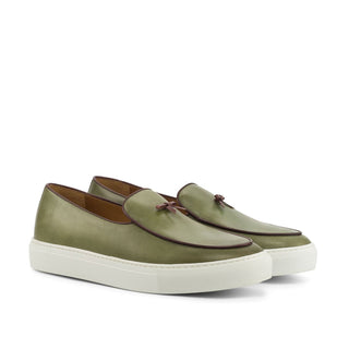 Ambrogio Bespoke Custom Men's Shoes Olive Calf-Skin Leather Belgian Slip-On Sneakers (AMB2137)-AmbrogioShoes