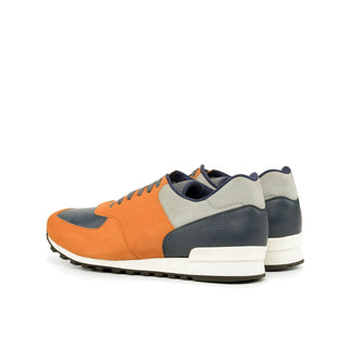 Ambrogio Bespoke Custom Men's Shoes Orange, Gray & Navy Suede / Pebble Grain Leather Sneakers (AMB1908)-AmbrogioShoes