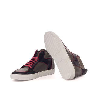 Ambrogio Bespoke Custom Men's Shoes Red, Black & Gray Calf-Skin Leather High-Top Sneakers (AMB1914)-AmbrogioShoes