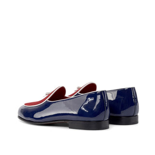 Ambrogio Bespoke Custom Men's Shoes Red & Cobalt Blue Suede / Patent Leather Belgian Loafers (AMB2229)-AmbrogioShoes