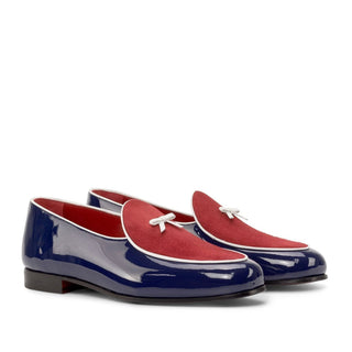 Ambrogio Bespoke Custom Men's Shoes Red & Cobalt Blue Suede / Patent Leather Belgian Loafers (AMB2229)-AmbrogioShoes