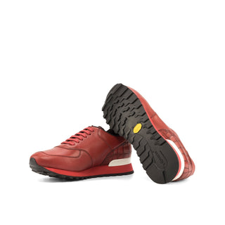 Ambrogio Bespoke Custom Men's Shoes Red Crocodile Print / Full Grain Leather Jogger Sneakers (AMB2201)-AmbrogioShoes