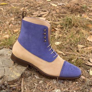 Ambrogio Bespoke Custom Men's Shoes Taupe, Olive & Purple Pebble Grain / Suede Leather Boots (AMB1997)-AmbrogioShoes