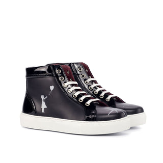 Ambrogio 4512 Bespoke Custom Women's Shoes Black Patent / Calf-Skin Leather High-Top Sneakers (AMBW1073)-AmbrogioShoes