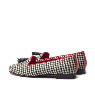 Ambrogio 2836 Bespoke Custom Women's Shoes Black & White Crocodile Print / Fabric Rose Tassels Loafers (AMBW1057)-AmbrogioShoes