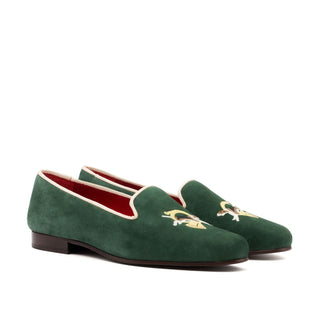 Ambrogio 3594 Bespoke Custom Women's Shoes Forest Green Suede Leather Loafers (AMBW1068)-AmbrogioShoes