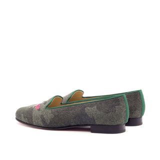 Ambrogio 2696 Bespoke Custom Women's Shoes Green Grossgrain / Fabric Rose Loafers (AMBW1059)-AmbrogioShoes