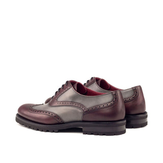 Ambrogio Bespoke Custom Women's Shoes Burgundy & Gray Calf-Skin Leather Wingtip Oxfords (AMBW1095)-AmbrogioShoes