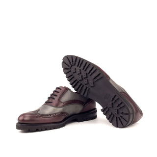 Ambrogio Bespoke Custom Women's Shoes Burgundy & Gray Calf-Skin Leather Wingtip Oxfords (AMBW1095)-AmbrogioShoes