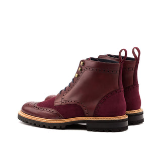 Ambrogio Bespoke Custom Women's Shoes Burgundy & Wine Suede / Calf-Skin Leather Wingtip Boots (AMBW1098)-AmbrogioShoes