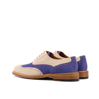 Ambrogio Bespoke Custom Women's Shoes Ivory & Purple Suede Leather Wingtip Oxfords (AMBW1094)-AmbrogioShoes