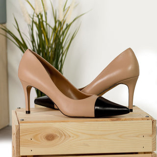 Ambrogio Bespoke Custom Women's Shoes Natural & Black Nappa Leather Milan Pump (AMBW1126)-AmbrogioShoes