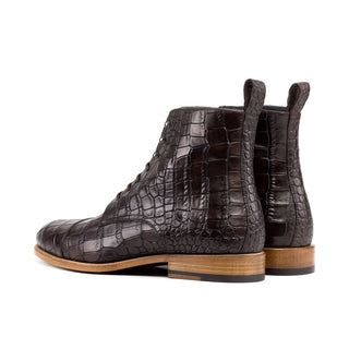 Ambrogio Bespoke Dark Brown Crocodile Embossed Jumper Boots (AMB2515)