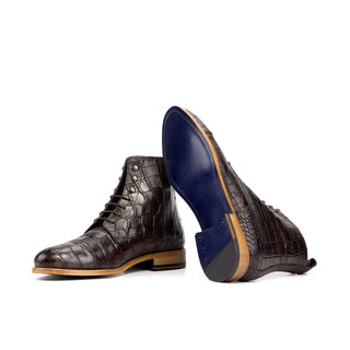 Ambrogio Bespoke Dark Brown Crocodile Embossed Jumper Boots (AMB2515)
