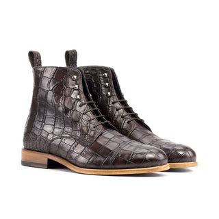 Ambrogio Bespoke Dark Brown Crocodile Embossed Jumper Boots (AMB2515)