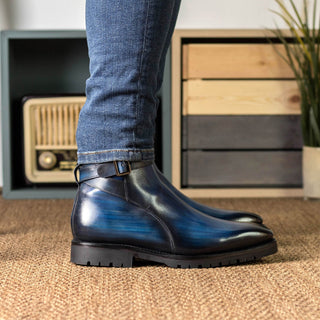 Ambrogio Bespoke Denim Patina Leather Jodhpur Boots (AMB2390)