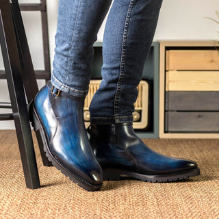Ambrogio Bespoke Denim Patina Leather Jodhpur Boots (AMB2390)