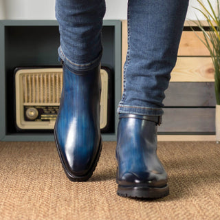 Ambrogio Bespoke Denim Patina Leather Jodhpur Boots (AMB2390)