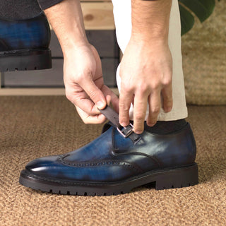 Ambrogio Bespoke Denim Patina Leather Monk Strap (AMB2409)