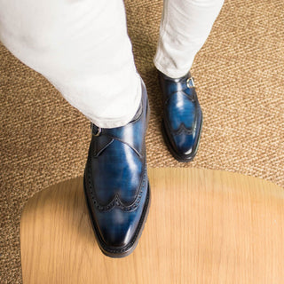 Ambrogio Bespoke Denim Patina Leather Monk Strap (AMB2409)