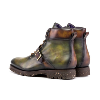 Ambrogio Bespoke Fire & Green Patina Leather Hiking Boots (AMB2514)